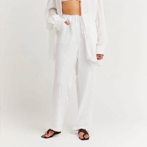 DISSH White Crinkle Wide Leg Drawstring Pants